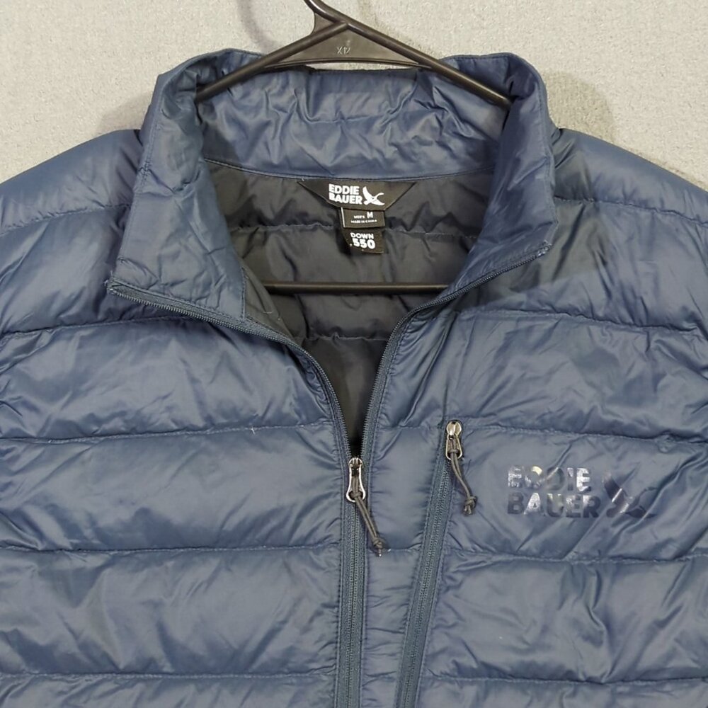 Eddie Bauer Vest Men's M Blue Down 550 Puffer Full Zip Outdoor Hiking Camp - Picture 3 of 12
